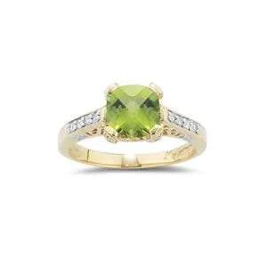 0.08 Cts Diamond & 1.59 Cts AAA Peridot Ring in 14K Yellow Gold