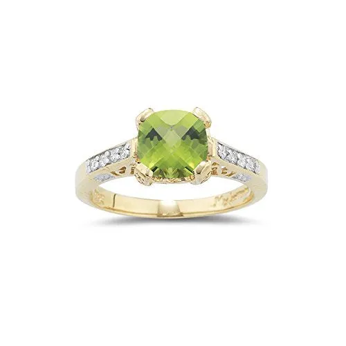 0.08 Cts Diamond & 1.59 Cts AAA Peridot Ring in 14K Yellow Gold