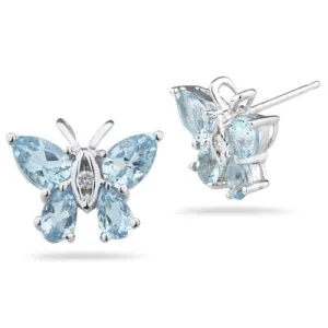 0.09 Cts Diamond & 2.06 Cts Aquamarine Earrings in 14K White Gold