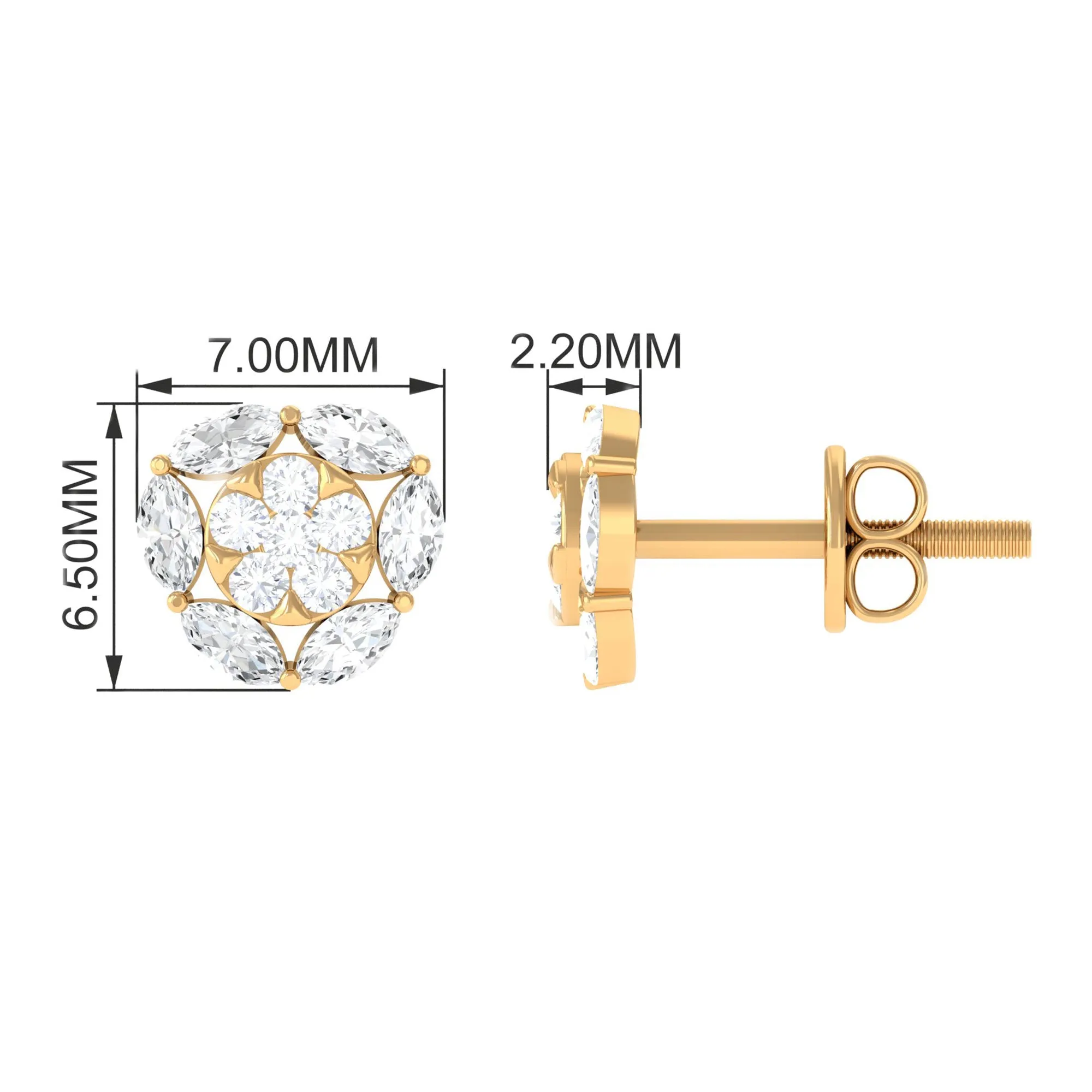 1/2 CT Zircon Cluster Stud Earrings in Pave Setting