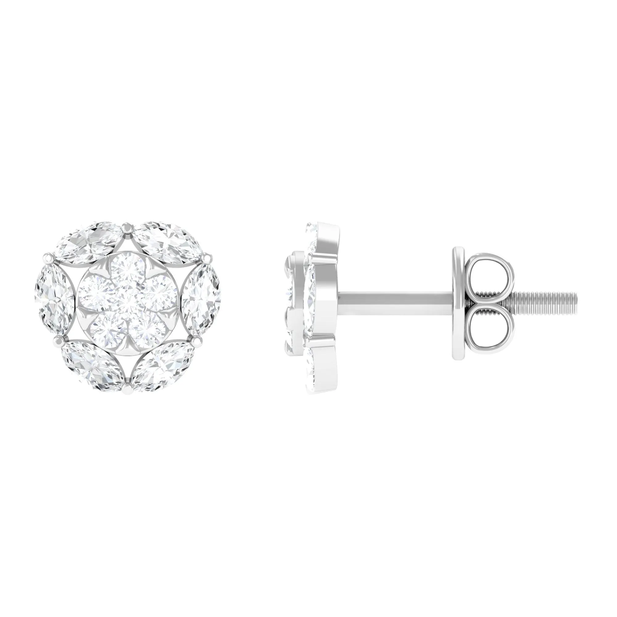 1/2 CT Zircon Cluster Stud Earrings in Pave Setting