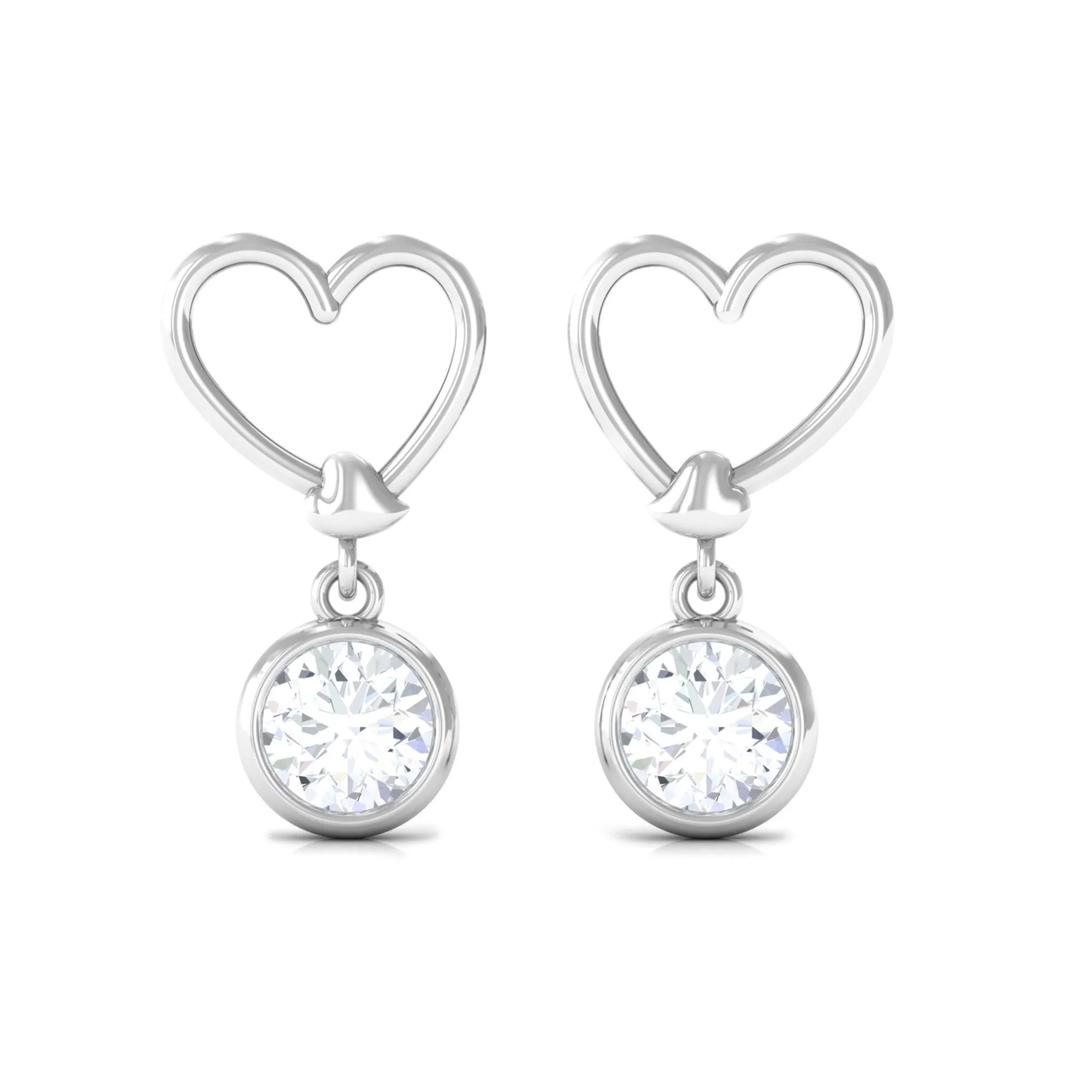 1/2 CT Zircon Gold Heart Drop Earrings in Bezel Setting