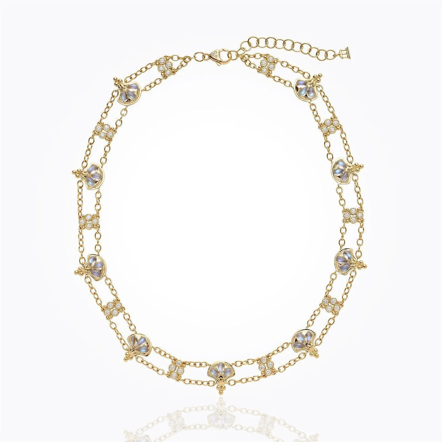 18K Lotus Necklace in blue moonstone and diamond