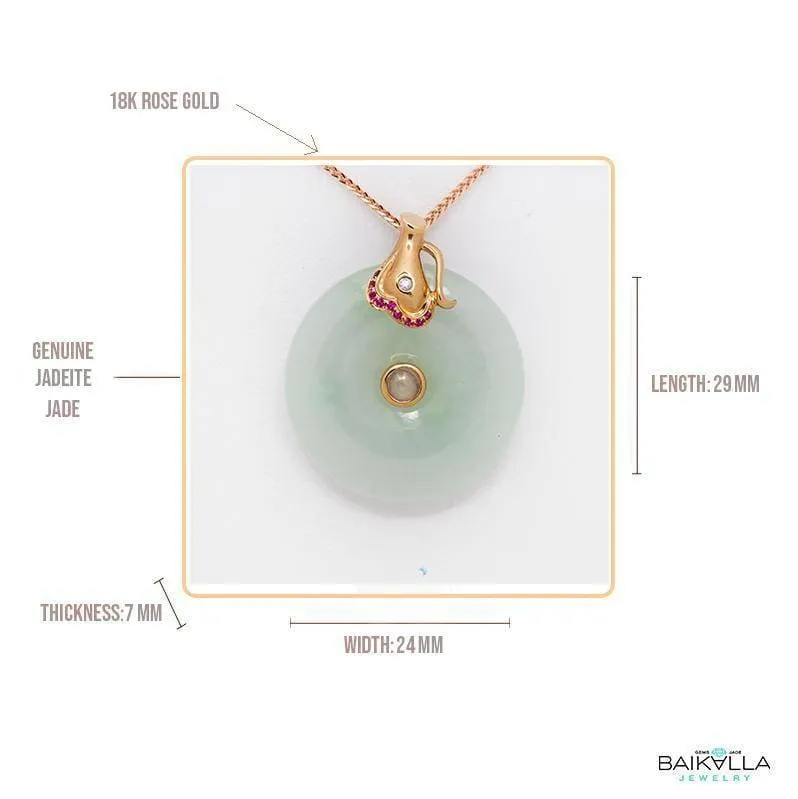 18k Rose Gold Genuine Burmese Jadeite Constellation (Aquarius) Necklace Pendant with Diamonds & Ruby