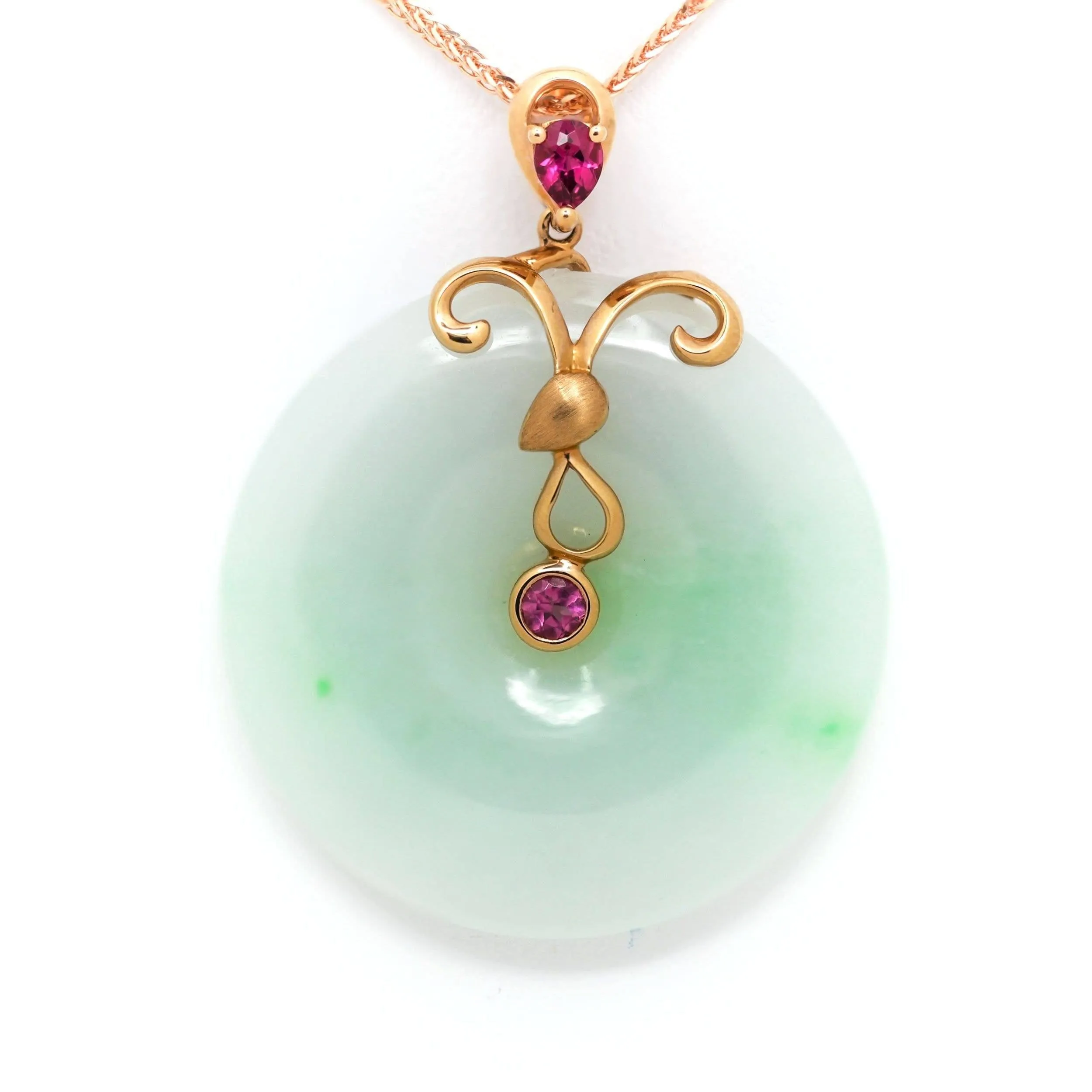 18k Rose Gold Genuine Burmese Jadeite Constellation (Aries) Necklace Pendant with Tourmaline
