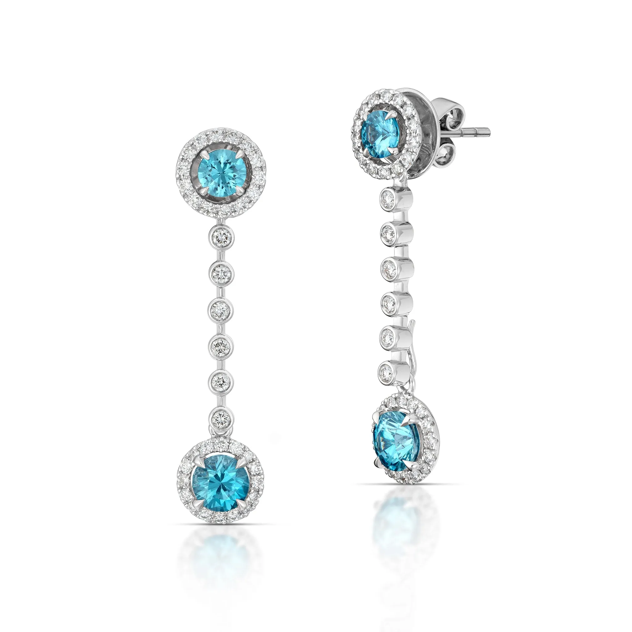 3.33 Carat Blue Zircon and Diamond Convertible Earrings