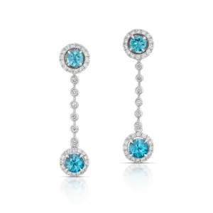 3.33 Carat Blue Zircon and Diamond Convertible Earrings