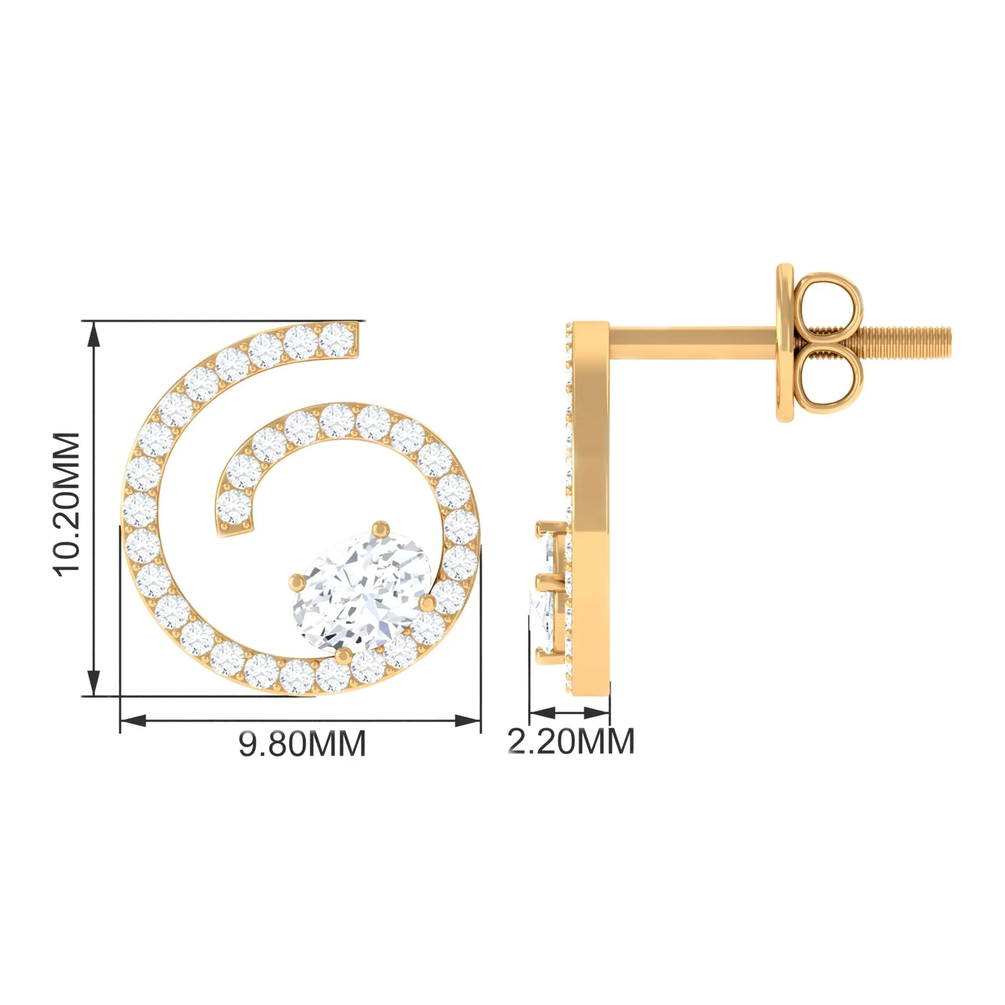 3/4 CT Zircon Swirl Stud Earrings in Gold