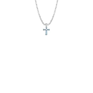 3/8 Inch Sterling Silver and Glass Crystal December Birthstone Baguette Cross Baby Necklace