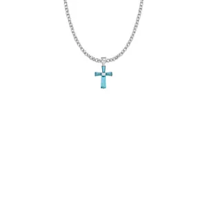 5/8 Inch Sterling Silver and Glass Crystal December Birthstone Baguette Cross Necklace