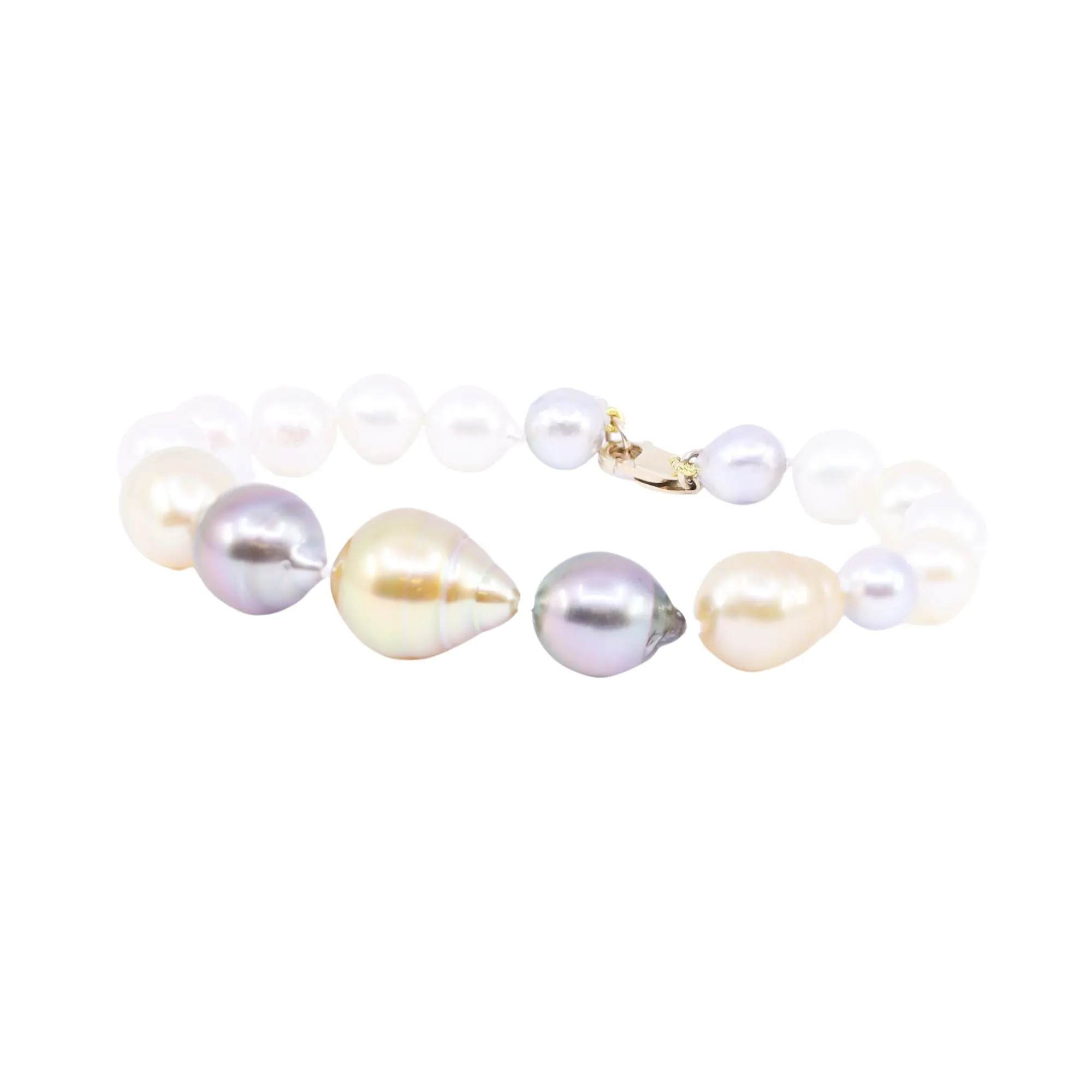 7.5-INCH GRADIENT GOLDEN SOUTH SEA, TAHITIAN AND AKOYA PEARL BRACELET