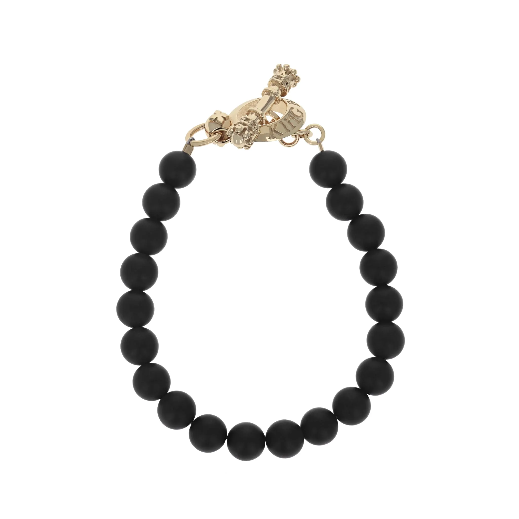 8mm Black Matte Onyx Bead Bracelet w/ 10k Yellow Gold Toggle Clasp