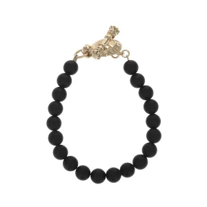 8mm Black Matte Onyx Bead Bracelet w/ 10k Yellow Gold Toggle Clasp