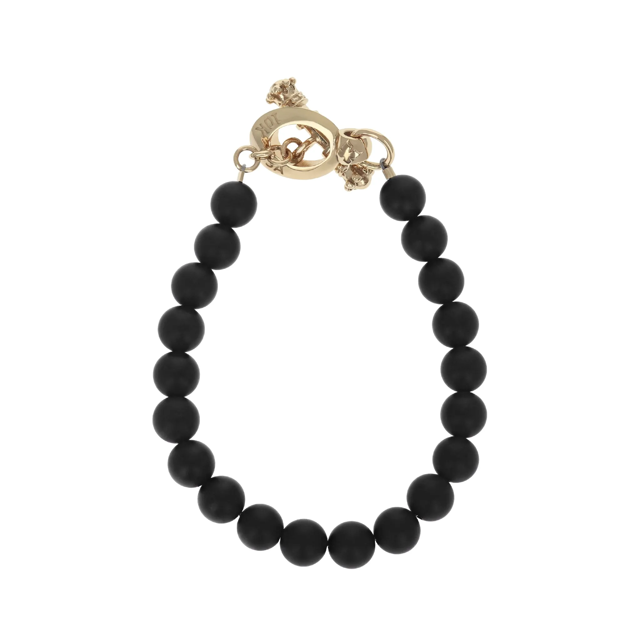 8mm Black Matte Onyx Bead Bracelet w/ 10k Yellow Gold Toggle Clasp