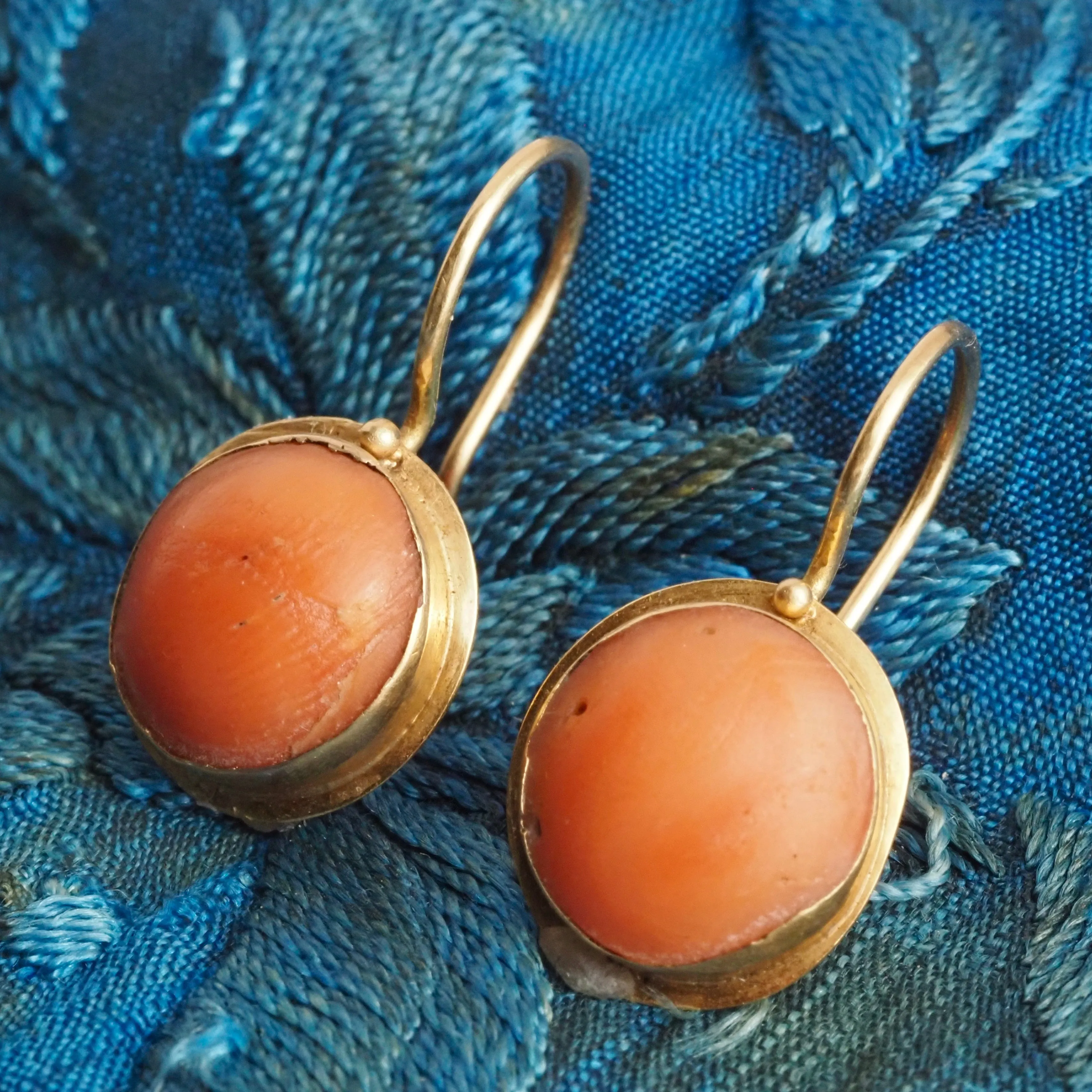 Antique Portuguese Coral Drop 19k Gold Earrings