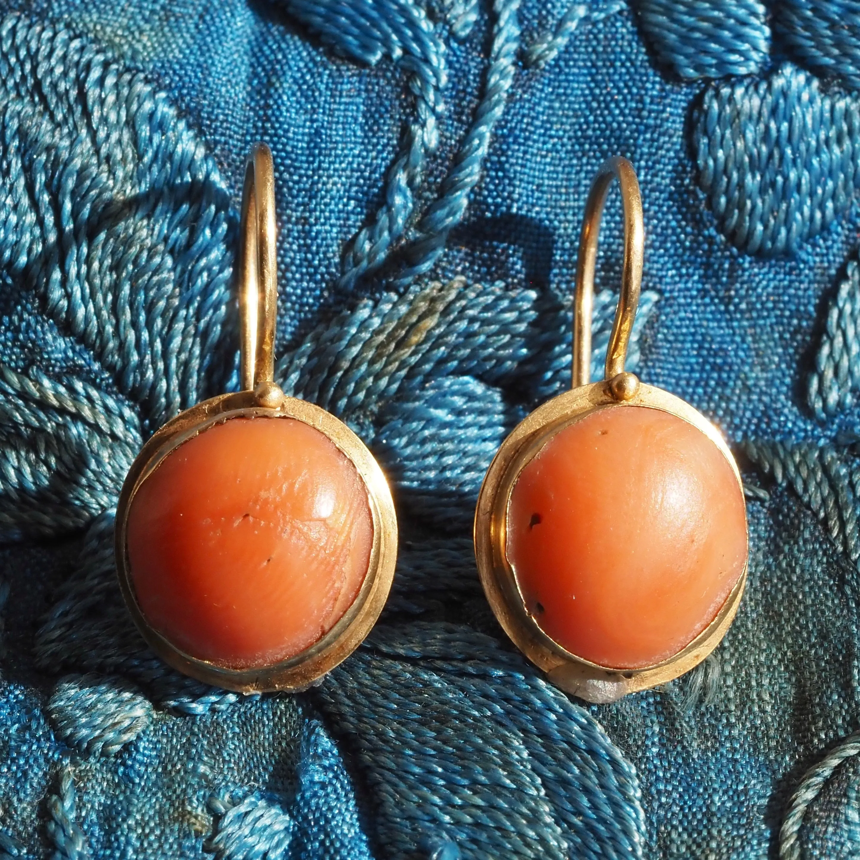 Antique Portuguese Coral Drop 19k Gold Earrings