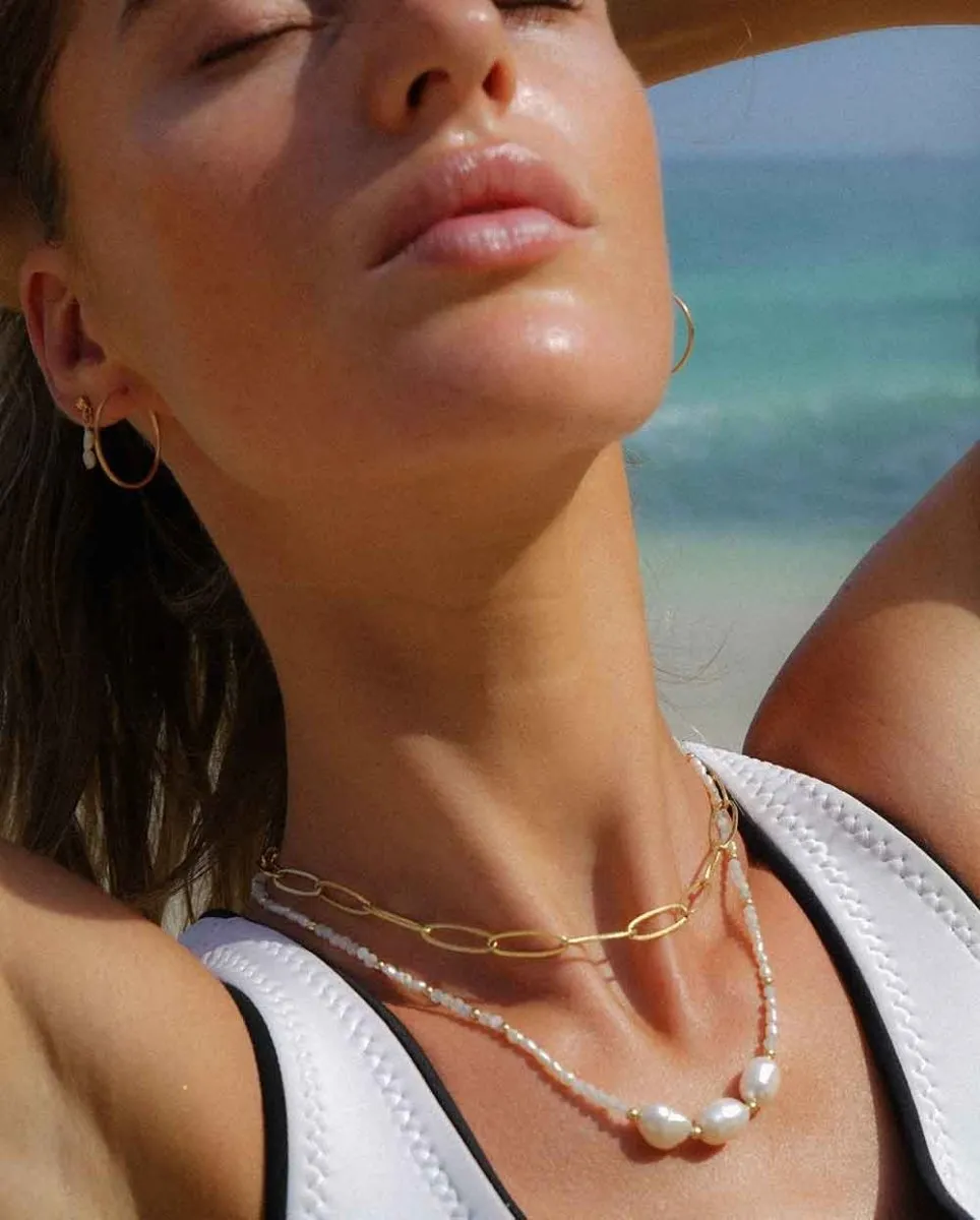 Aquamarine & Moonstone 3 Pearl Necklace