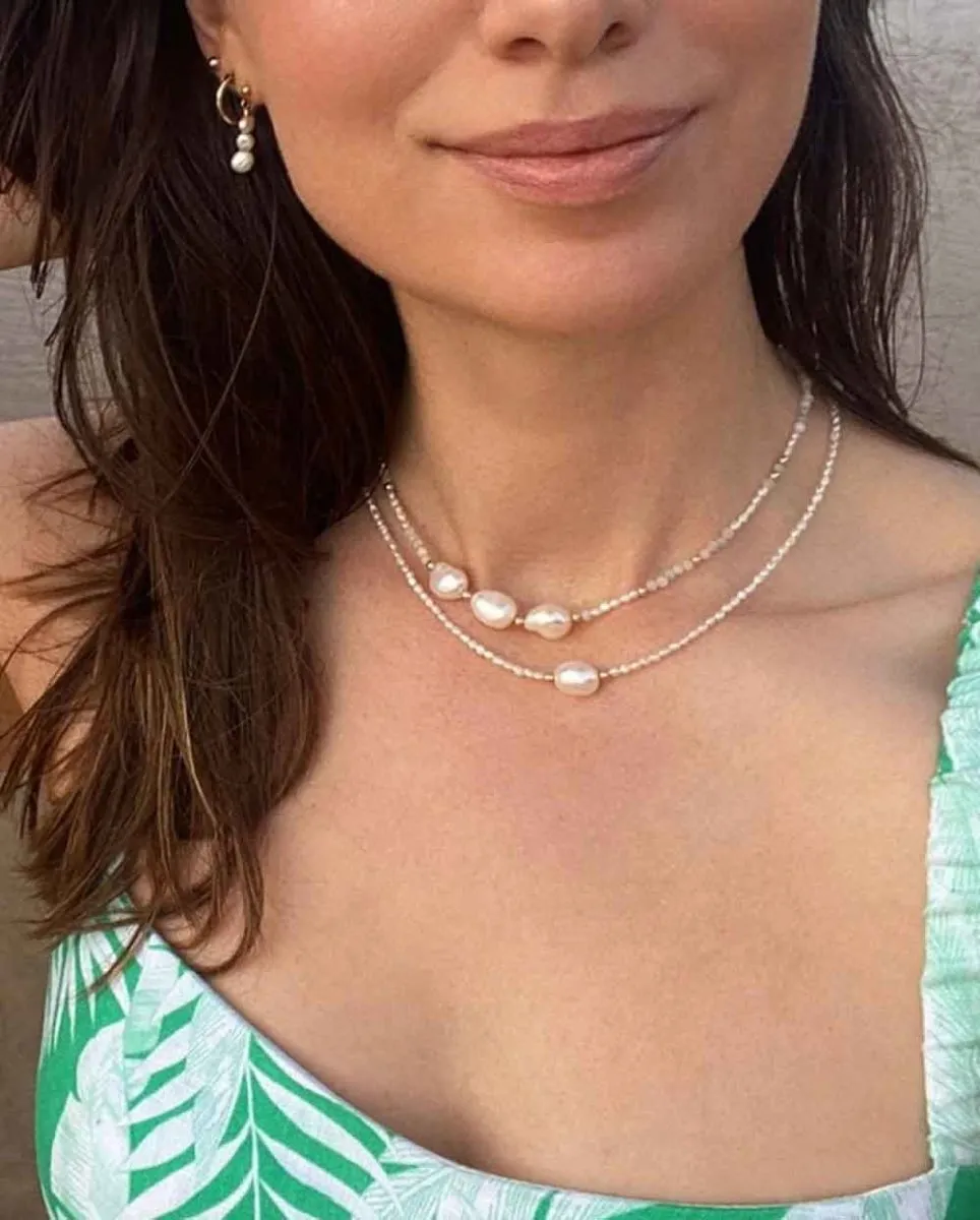 Aquamarine & Moonstone 3 Pearl Necklace