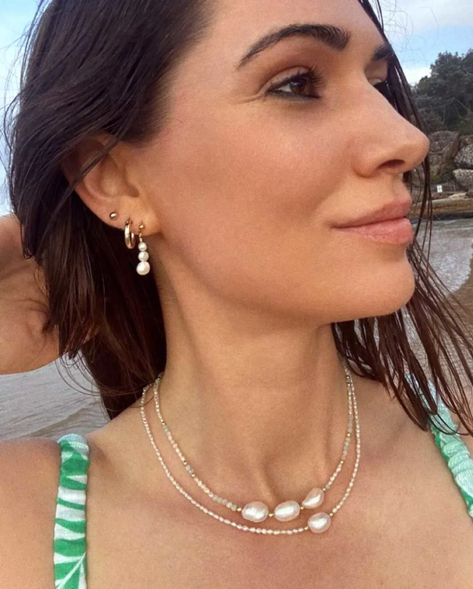 Aquamarine & Moonstone 3 Pearl Necklace