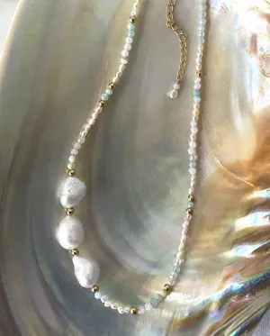 Aquamarine & Moonstone 3 Pearl Necklace