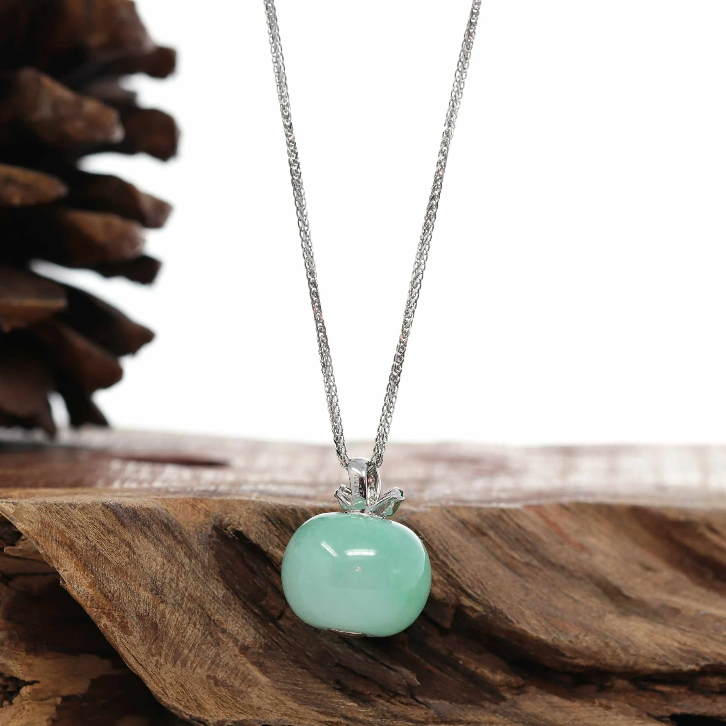 Baikalla™ "Lucky Apple" 18k White Gold Genuine Green Jadeite Jade with VS1 Diamonds