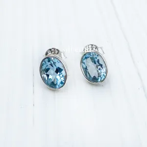 Blue Topaz Oval Silver Stud