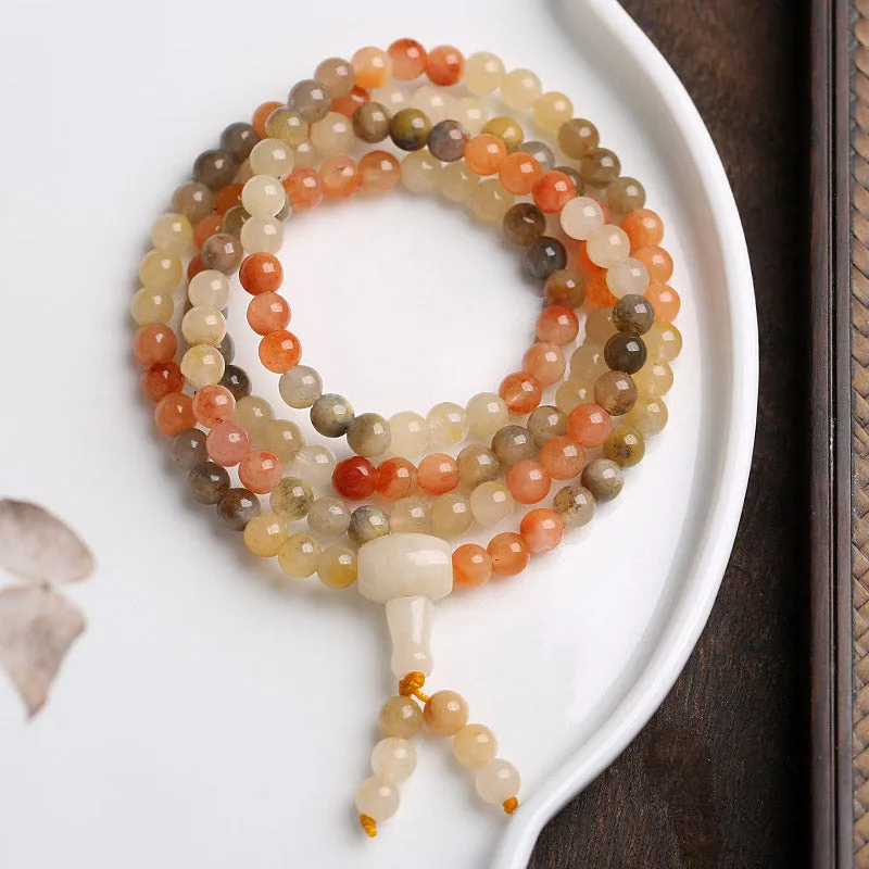 Buddha Stones 108 Beads Natural Red Agate Mala Protection Bracelet