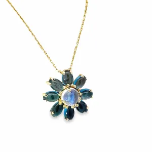 Cabochon London Blue Topaz & Moonstone Flower Necklace - made to order