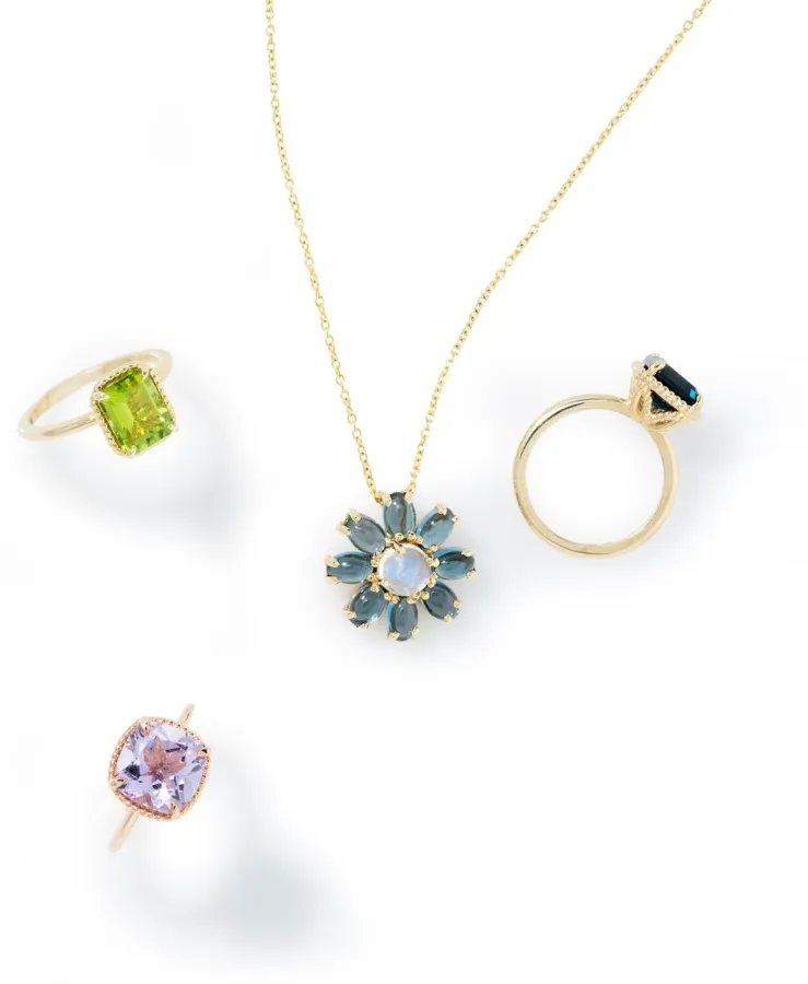 Cabochon London Blue Topaz & Moonstone Flower Necklace - made to order