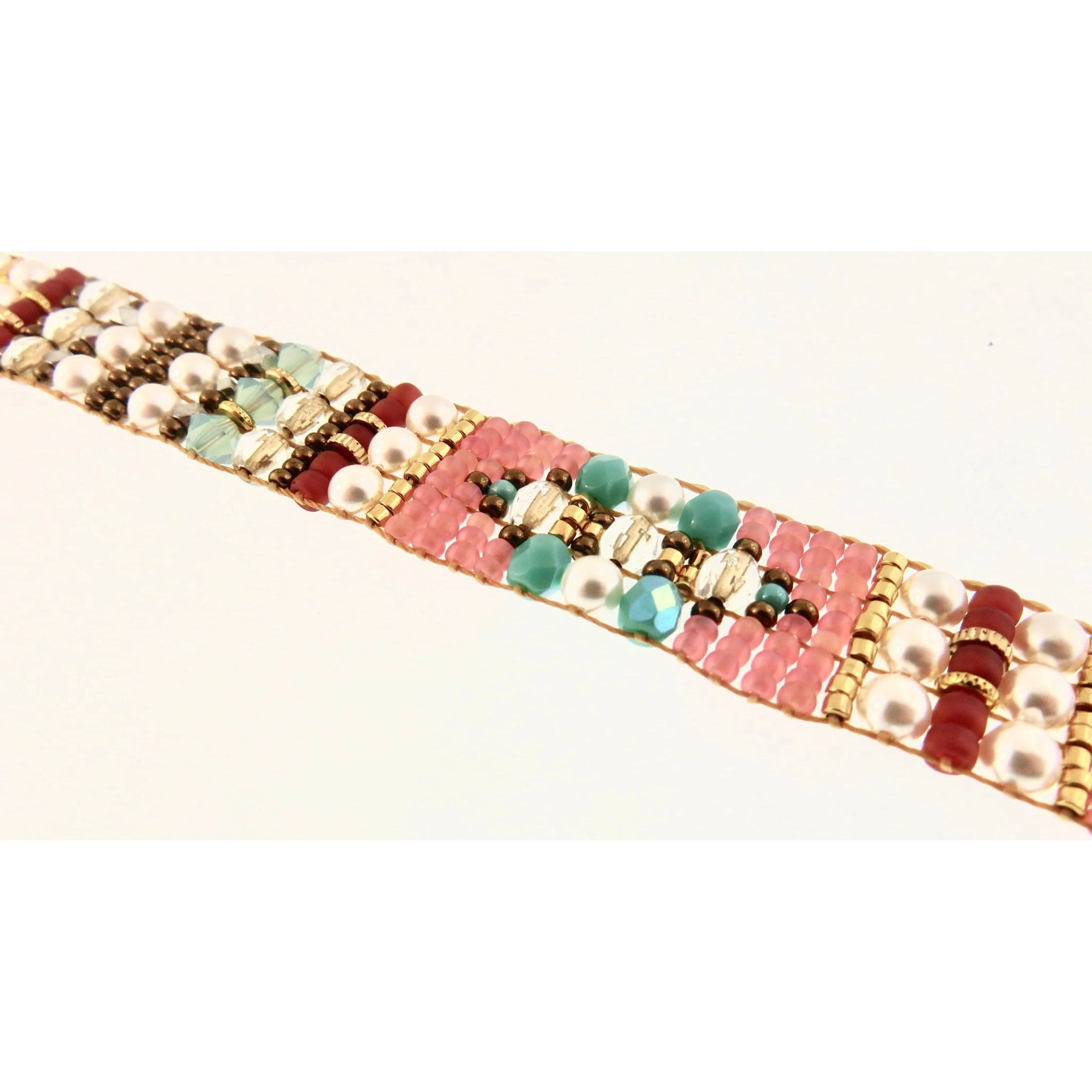 Chili Rose Double Wrap Tiffany Bracelet or Choker with Freshwater Pearl and Turquoise