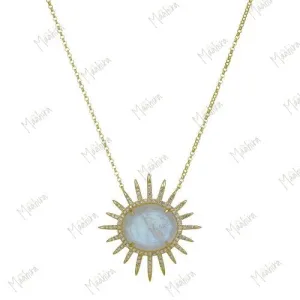 Diamond Rainbow Moonstone Sun Necklace