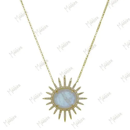 Diamond Rainbow Moonstone Sun Necklace