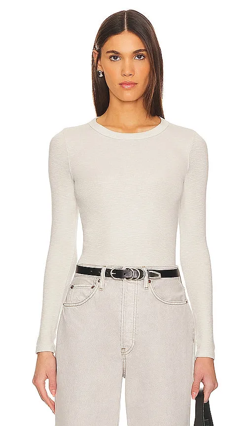 Enza Costa Textured Rib Crew in Grey