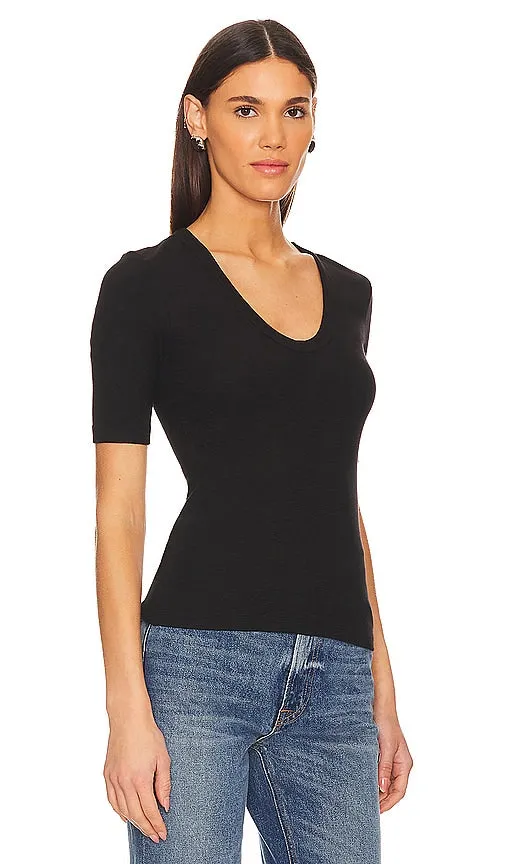 Enza Costa Textured Rib Half Sleeve U in Black