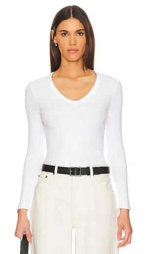 Enza Costa Textured Rib Long Sleeve U in White
