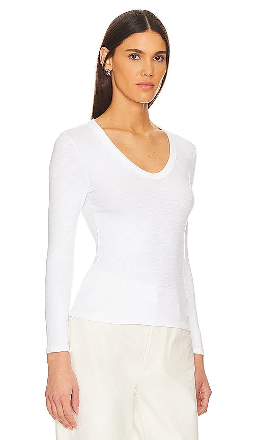 Enza Costa Textured Rib Long Sleeve U in White