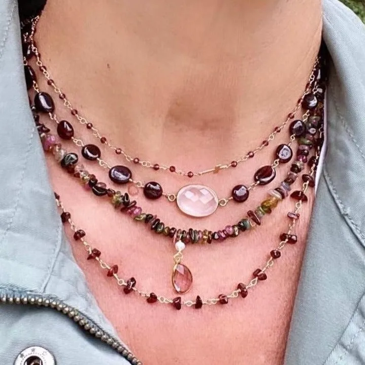 Garnet Necklace with Rose Quartz