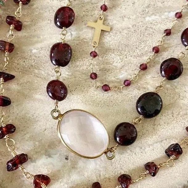 Garnet Necklace with Rose Quartz