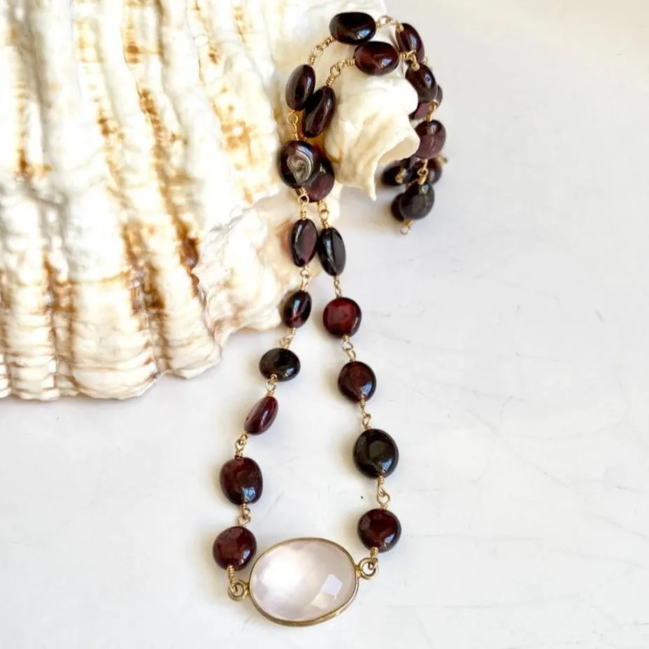 Garnet Necklace with Rose Quartz