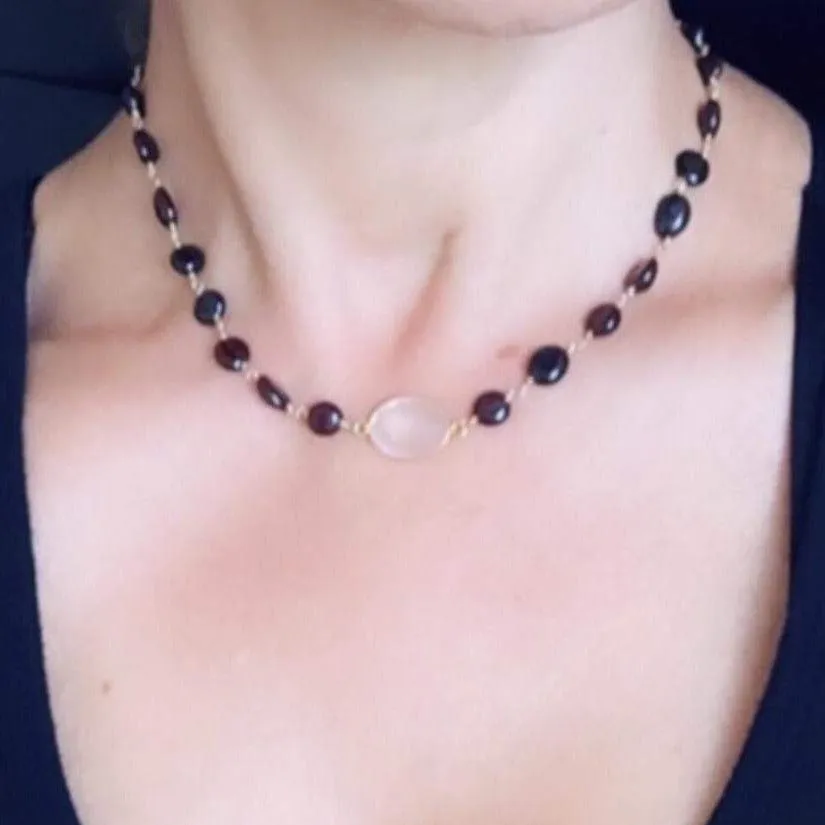Garnet Necklace with Rose Quartz