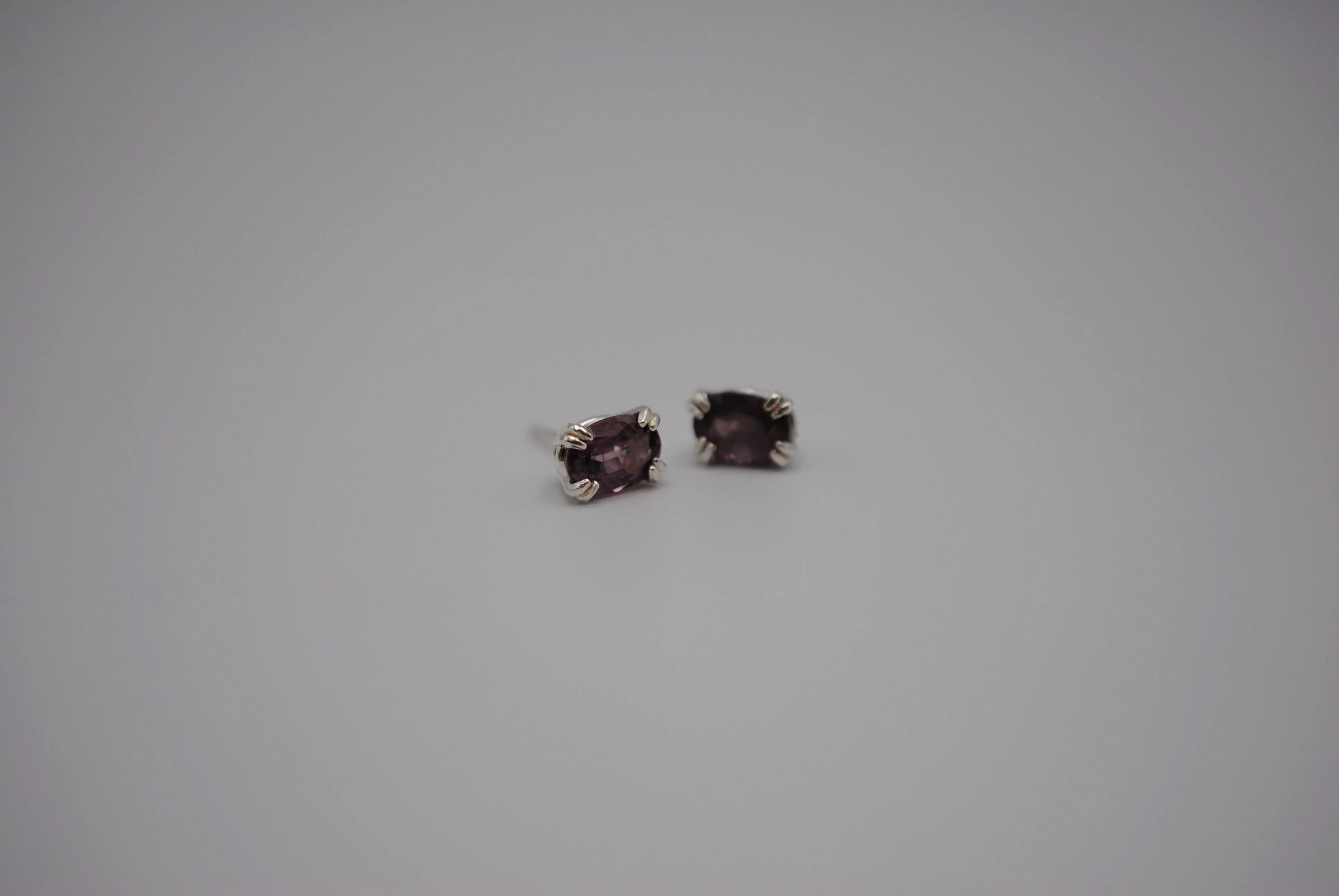 Garnet Post Earrings: Oval Cut, Malaia, Silver, Double Prong Setting
