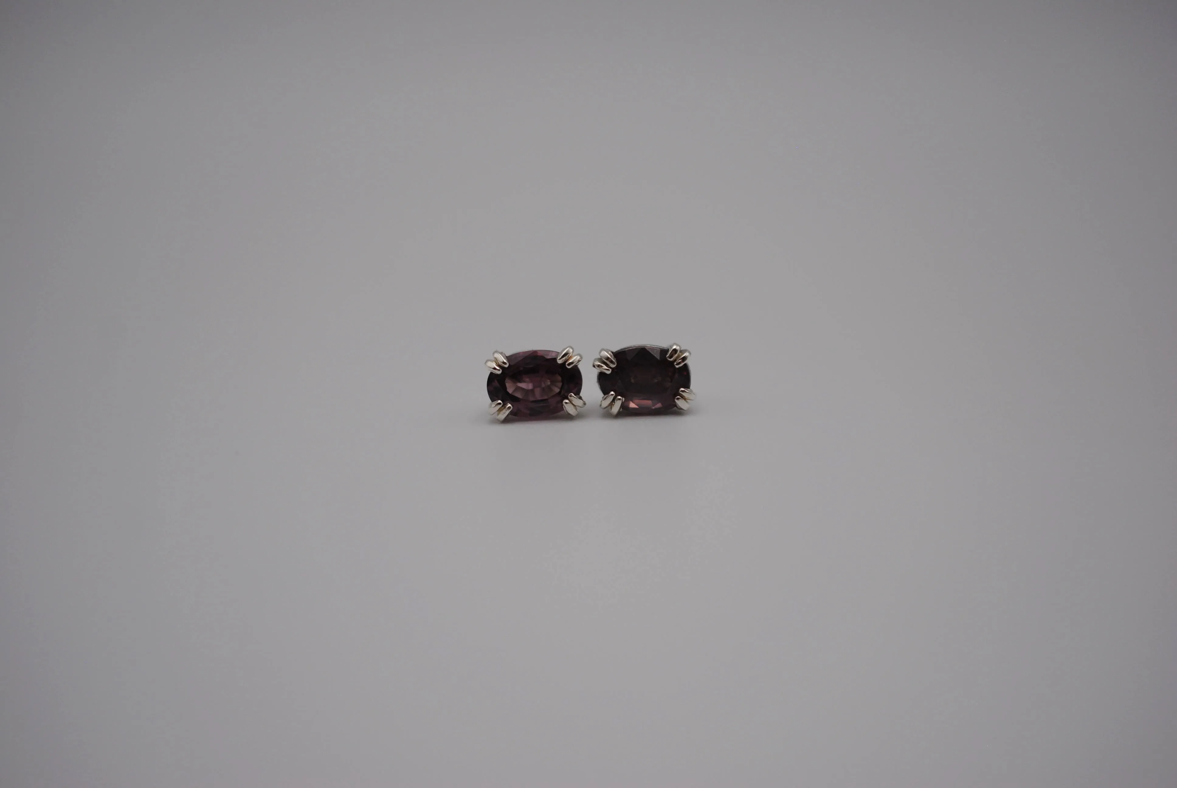 Garnet Post Earrings: Oval Cut, Malaia, Silver, Double Prong Setting