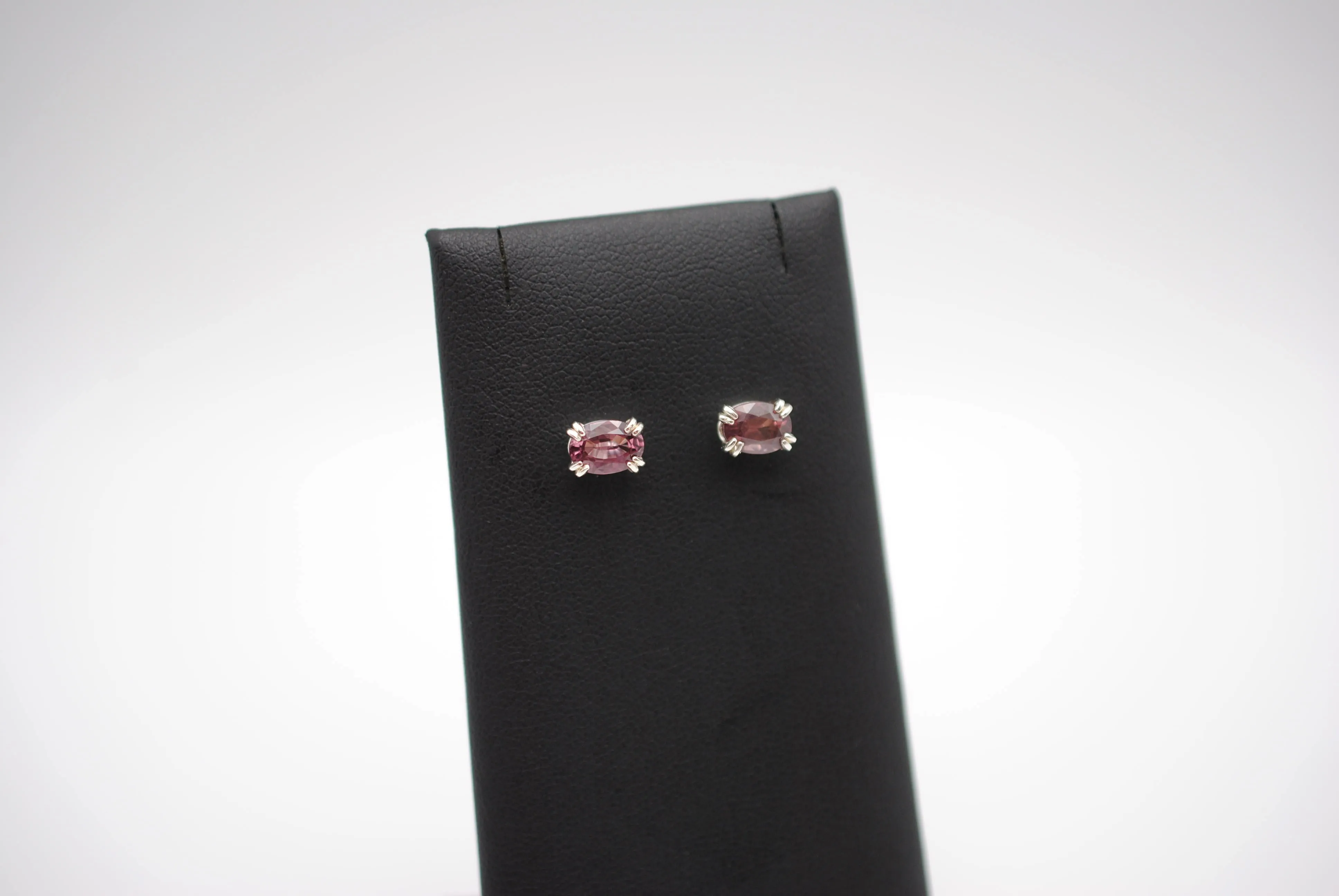 Garnet Post Earrings: Oval Cut, Malaia, Silver, Double Prong Setting