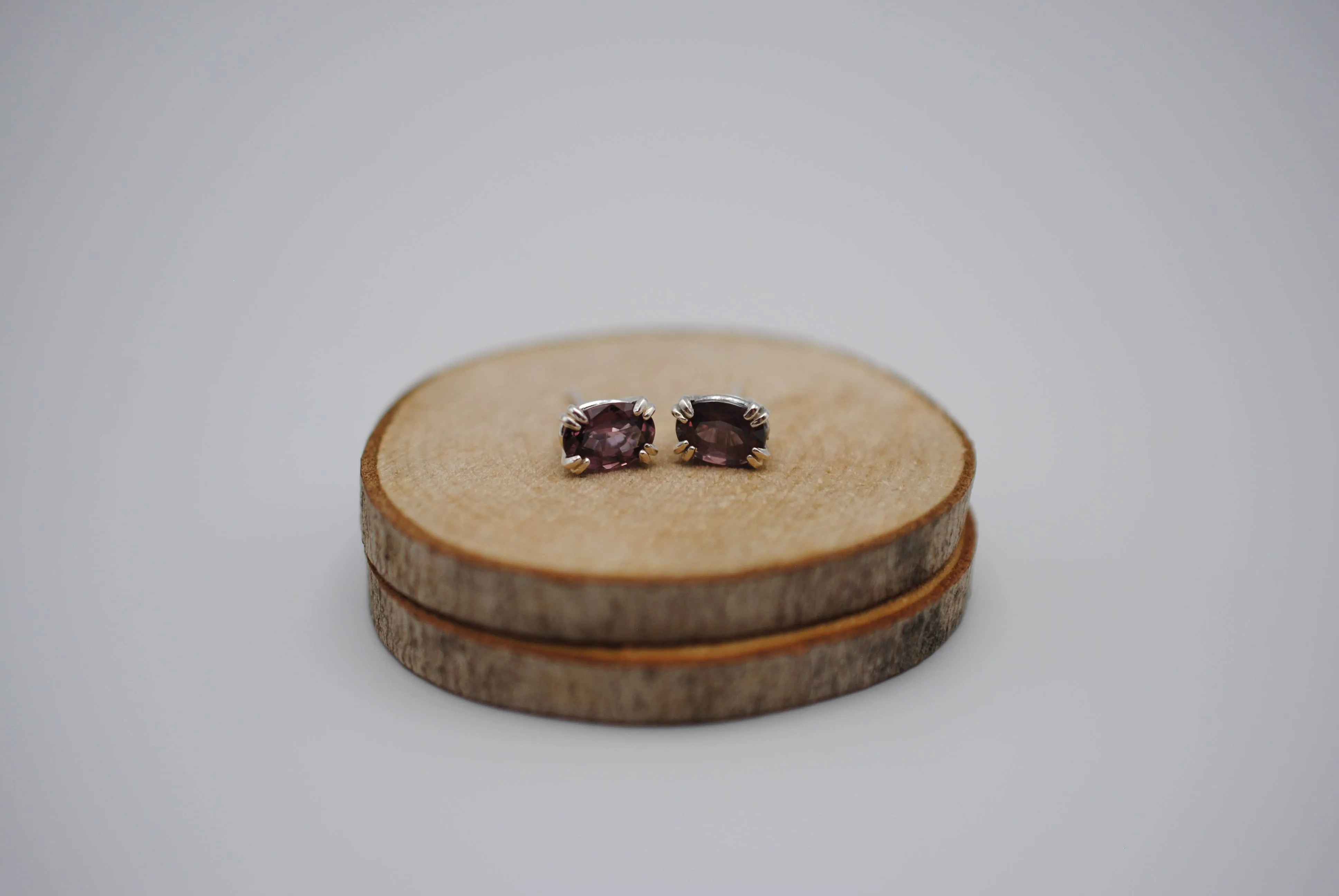 Garnet Post Earrings: Oval Cut, Malaia, Silver, Double Prong Setting