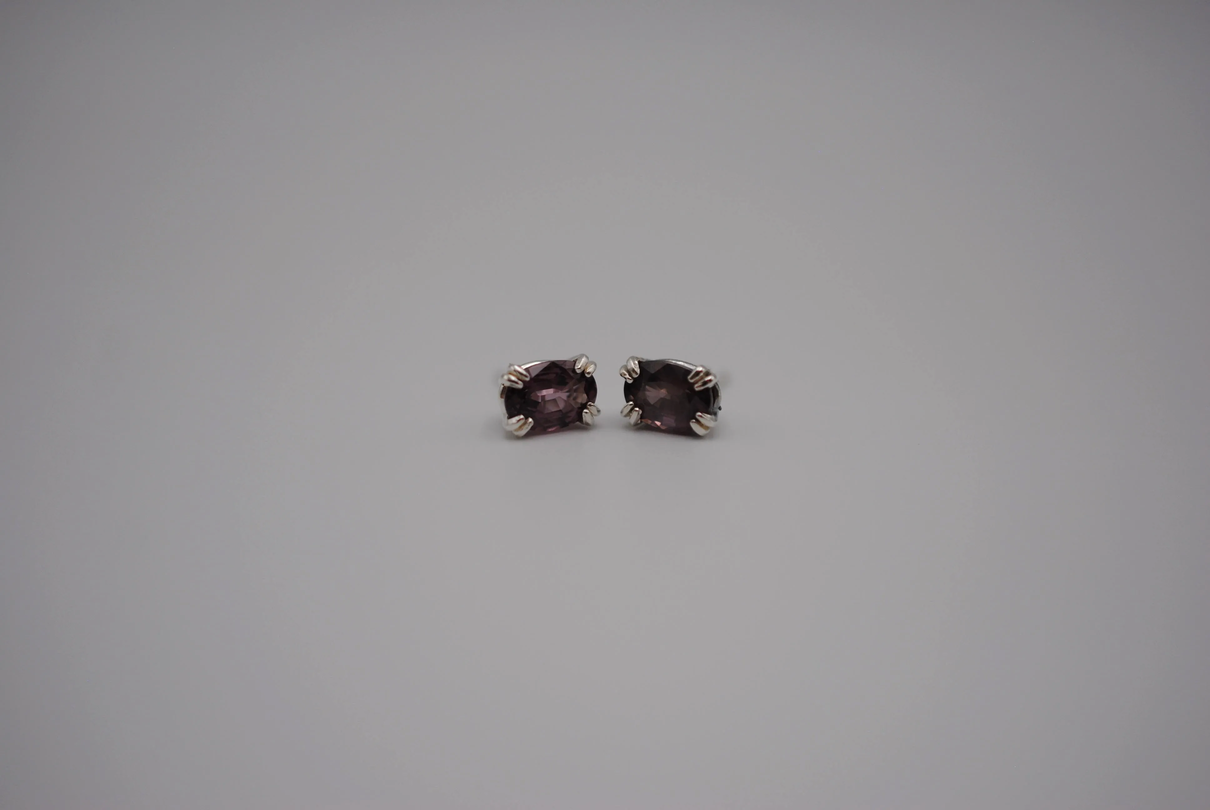 Garnet Post Earrings: Oval Cut, Malaia, Silver, Double Prong Setting