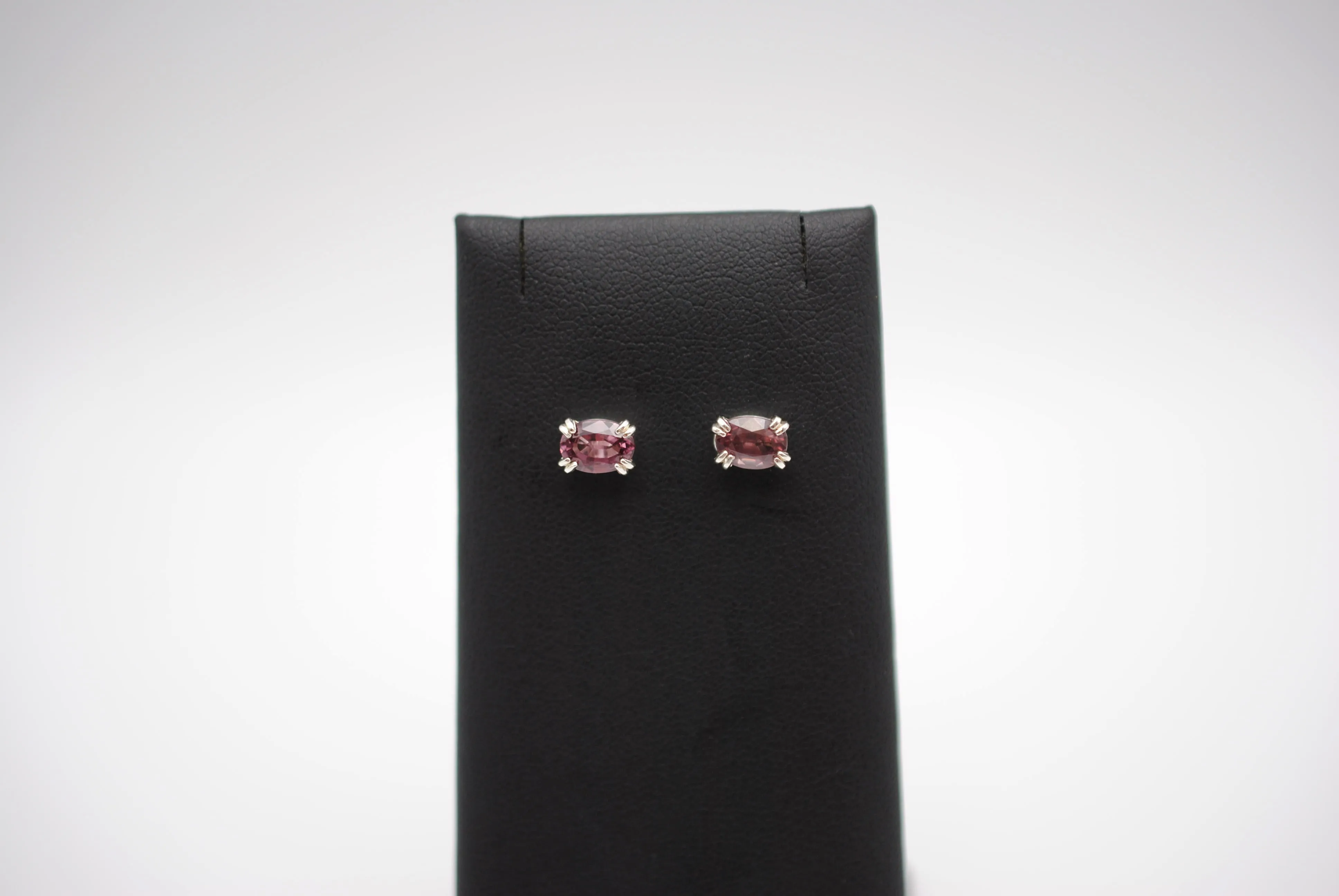 Garnet Post Earrings: Oval Cut, Malaia, Silver, Double Prong Setting