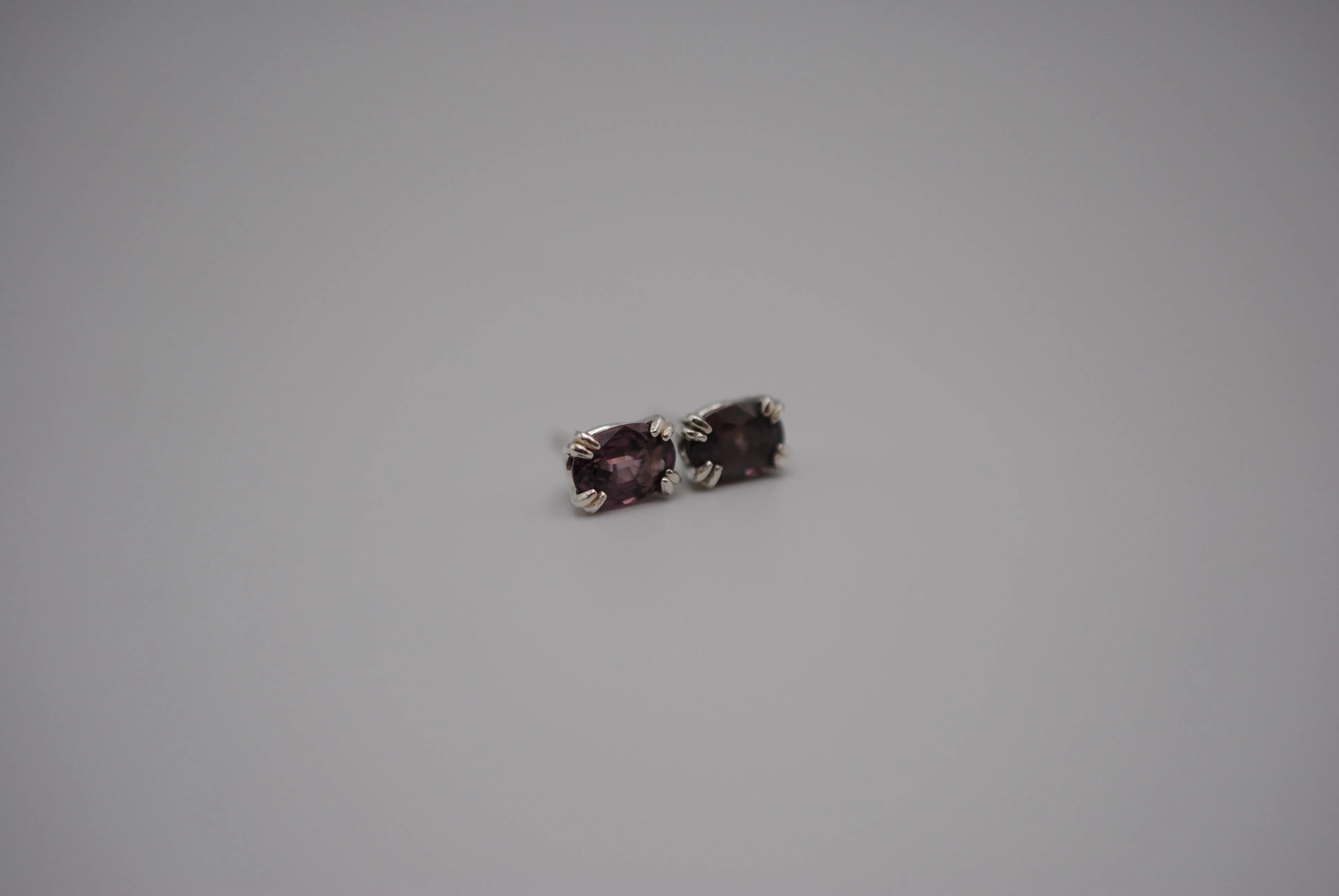 Garnet Post Earrings: Oval Cut, Malaia, Silver, Double Prong Setting