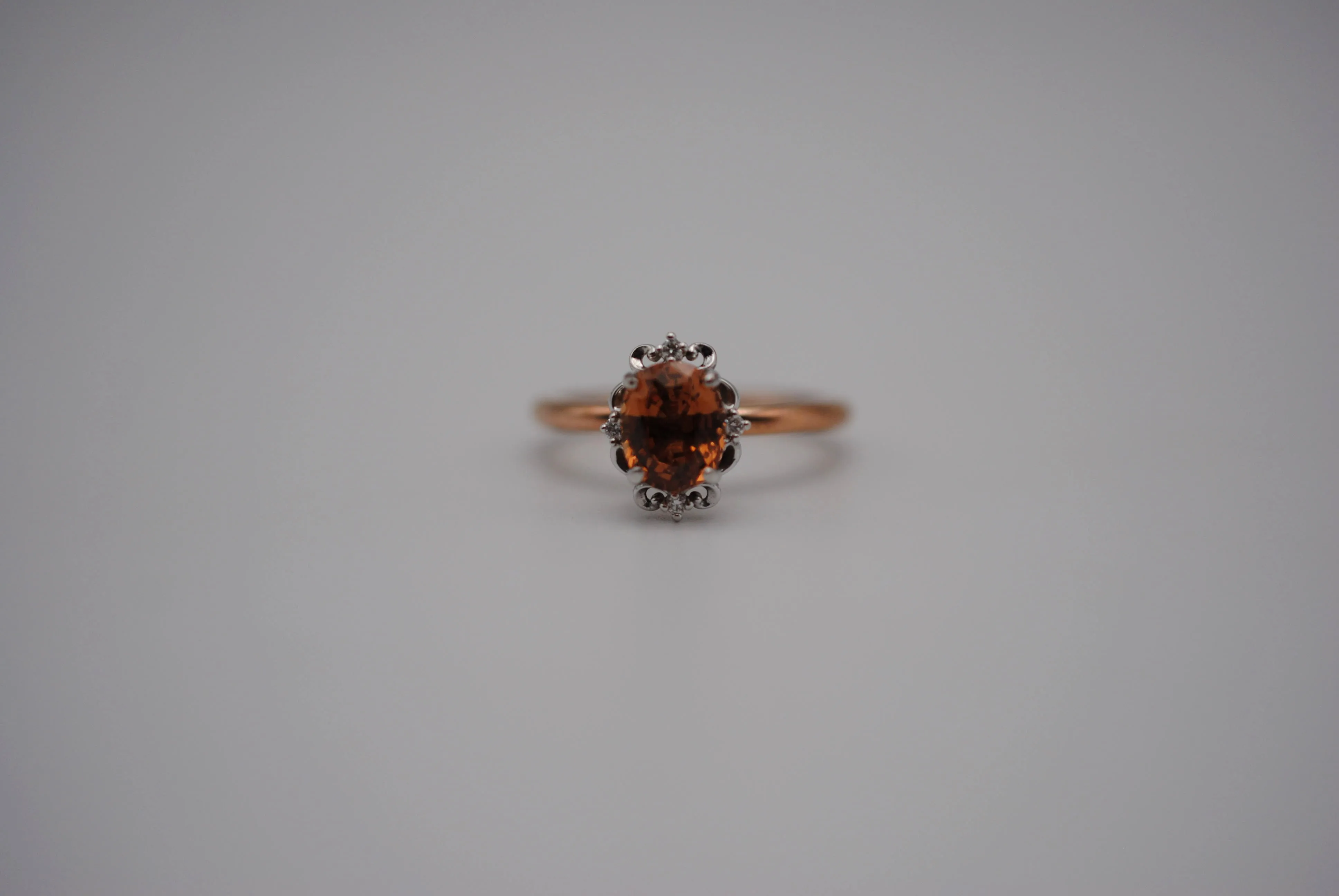 Garnet Ring: Oval Cut, Rose Gold Fill Band, White Gold Vintage Diamond Setting