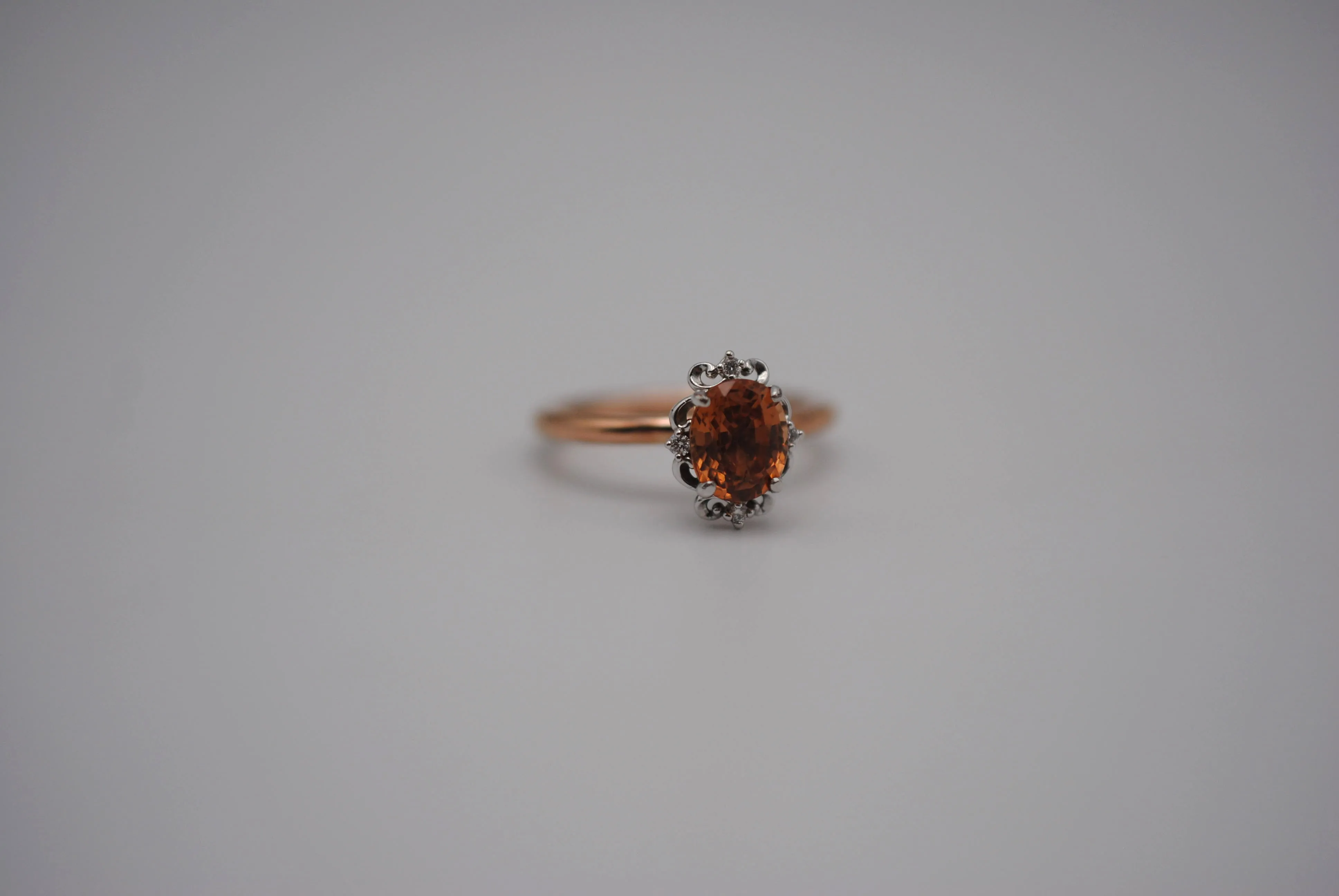 Garnet Ring: Oval Cut, Rose Gold Fill Band, White Gold Vintage Diamond Setting