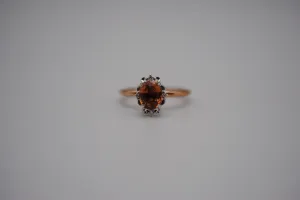 Garnet Ring: Oval Cut, Rose Gold Fill Band, White Gold Vintage Diamond Setting